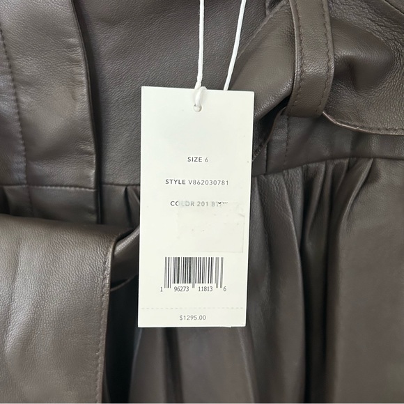 Vince BNWT gorgeous lamb skin brown leather pleated midi skirt w attached  belt. - Picture 3 of 9